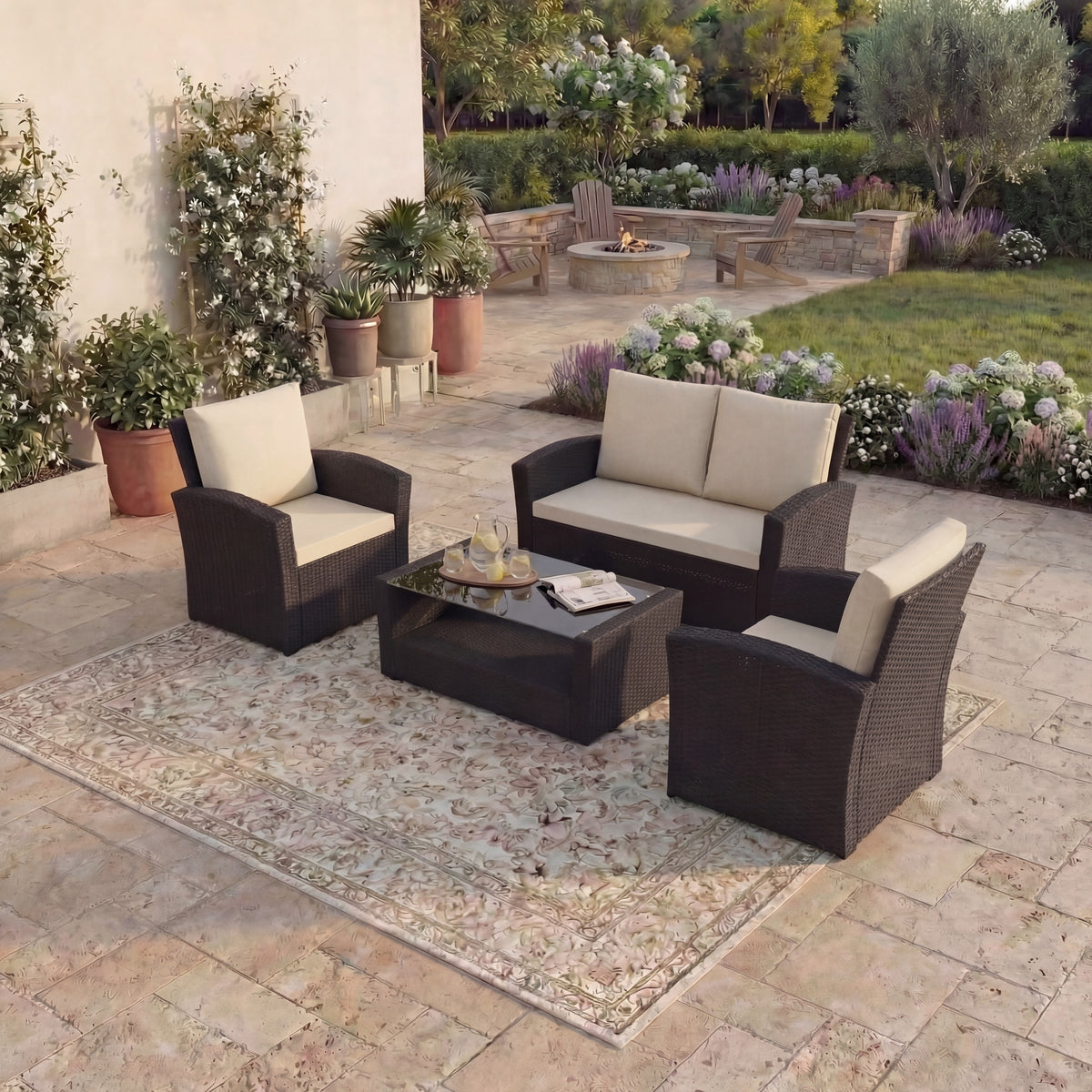 Mylor 4-Seater Rattan Set, Brown UKFR