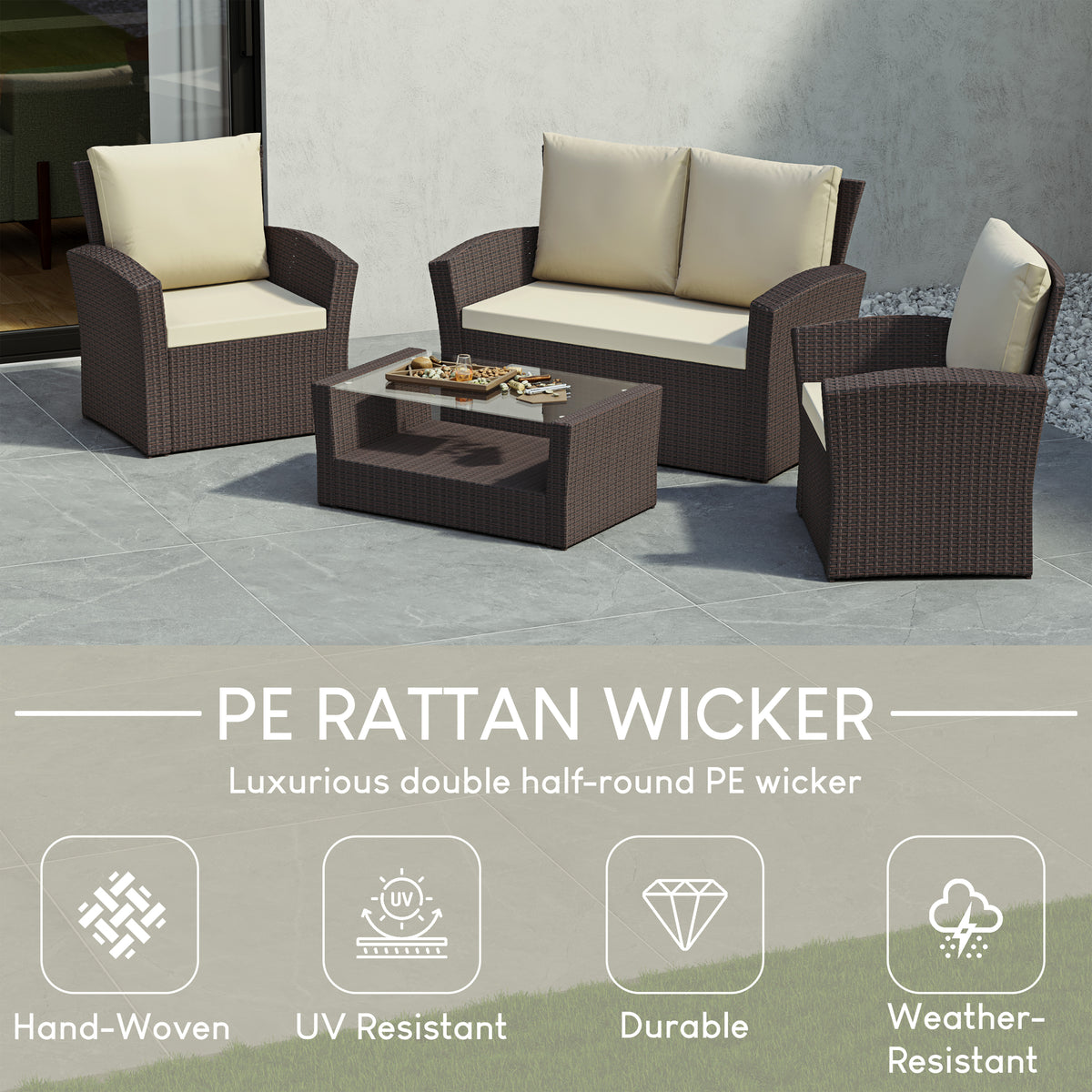 Mylor 4-Seater Rattan Set, Brown UKFR