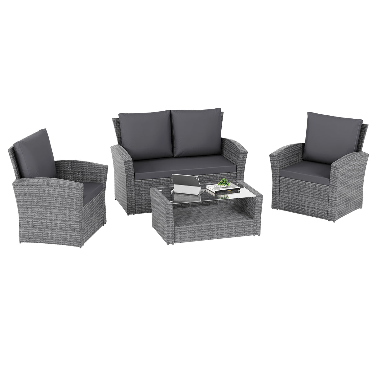 Mylor 4-Seater Rattan Set, Grey UKFR