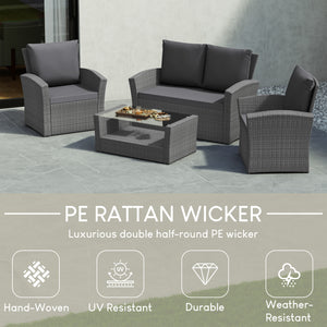 Mylor 4-Seater Rattan Set, Grey UKFR