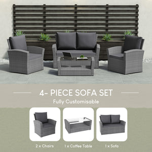 Mylor 4-Seater Rattan Set, Grey UKFR