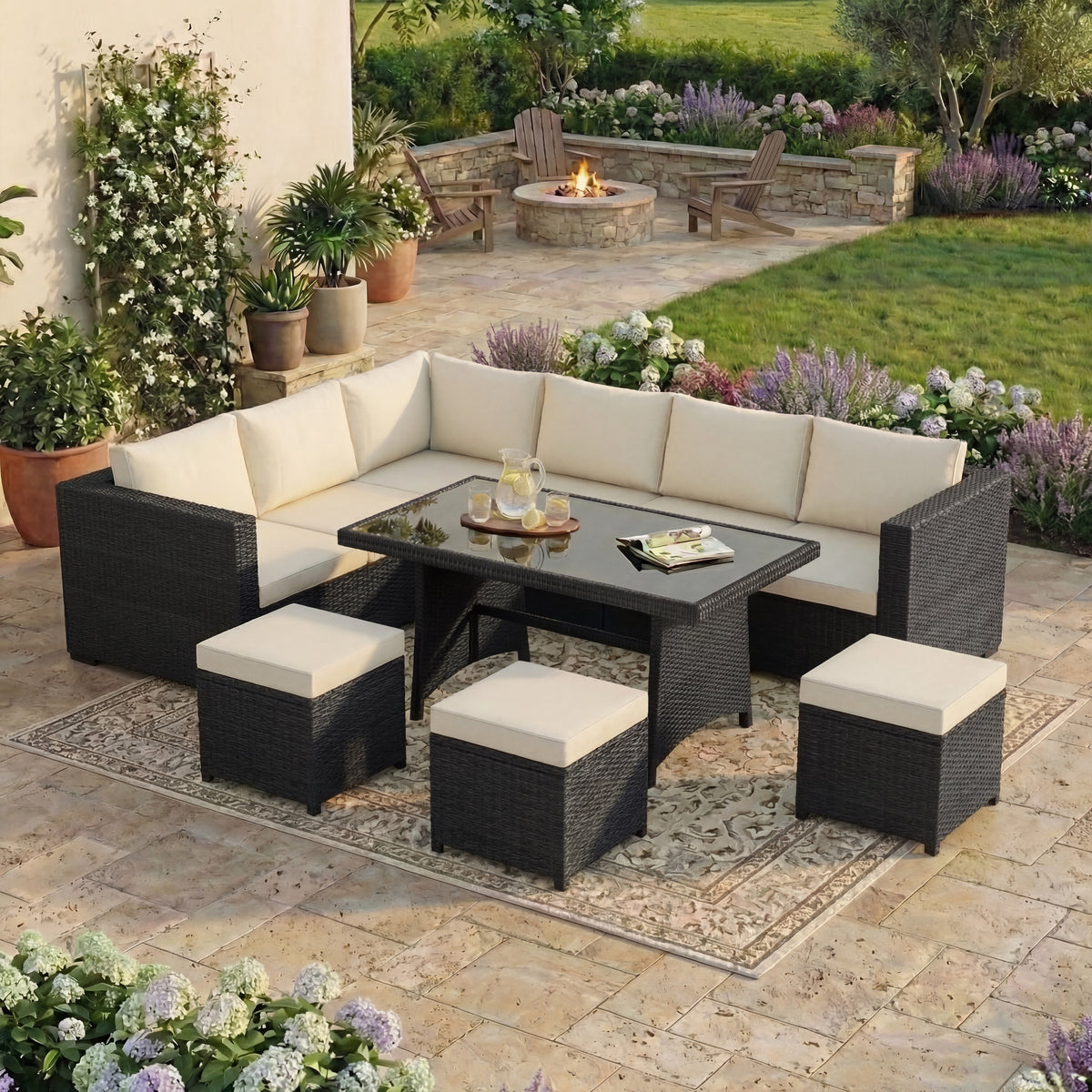 Belgrave 9 Seater Rattan Set, Black UKFR