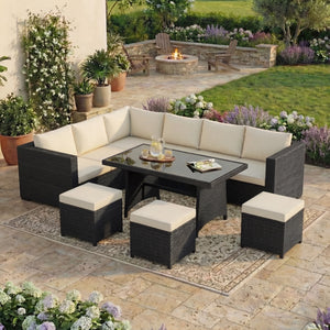 Belgrave 9 Seater Rattan Set, Black UKFR