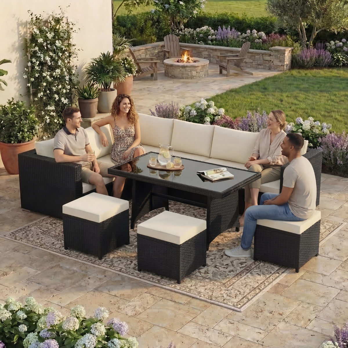 Belgrave 9 Seater Rattan Set, Black UKFR