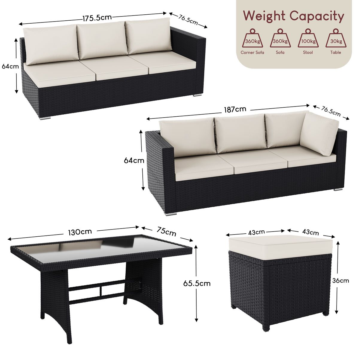 Belgrave 9 Seater Rattan Set, Black UKFR