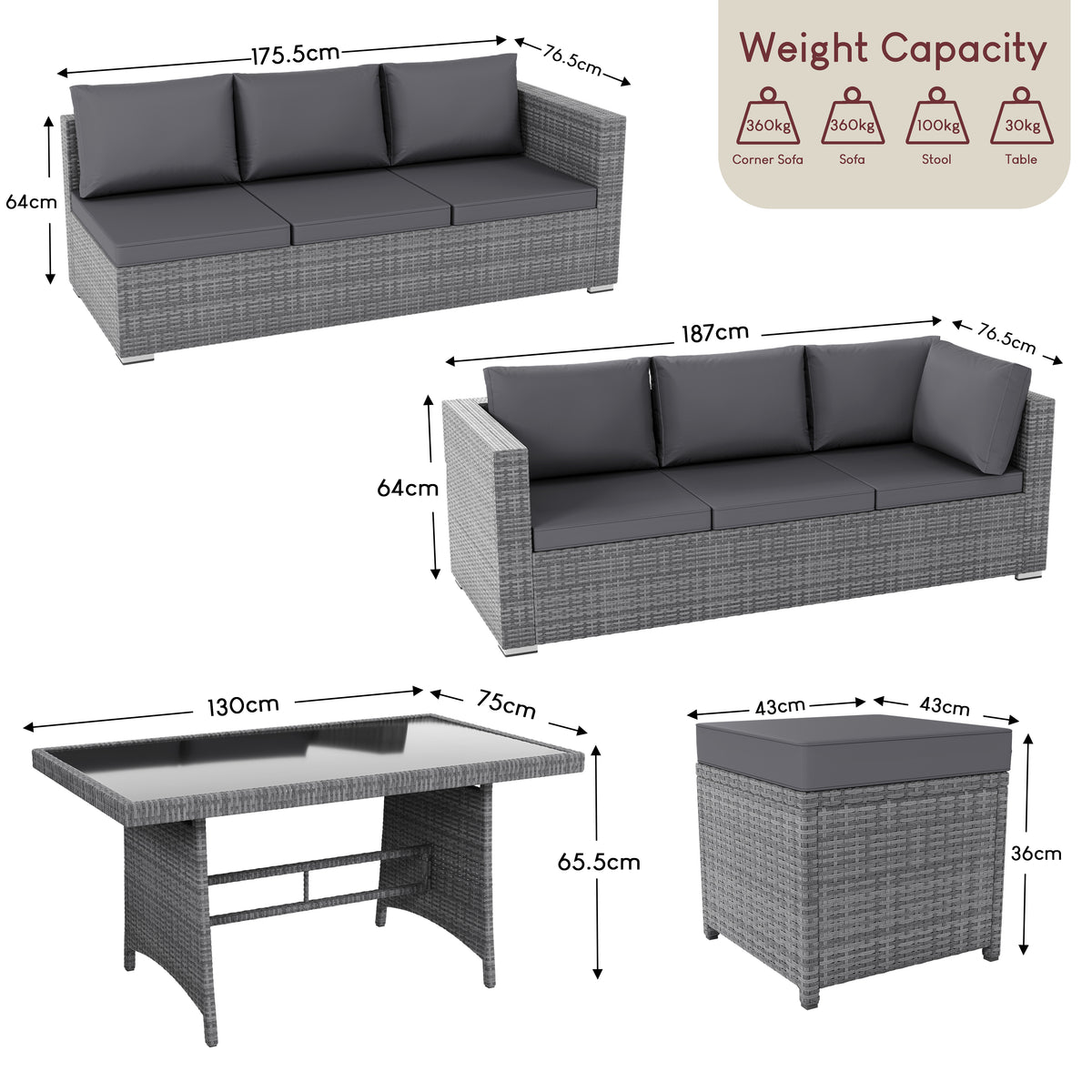 Belgrave 9 Seater Rattan Set, Grey UKFR