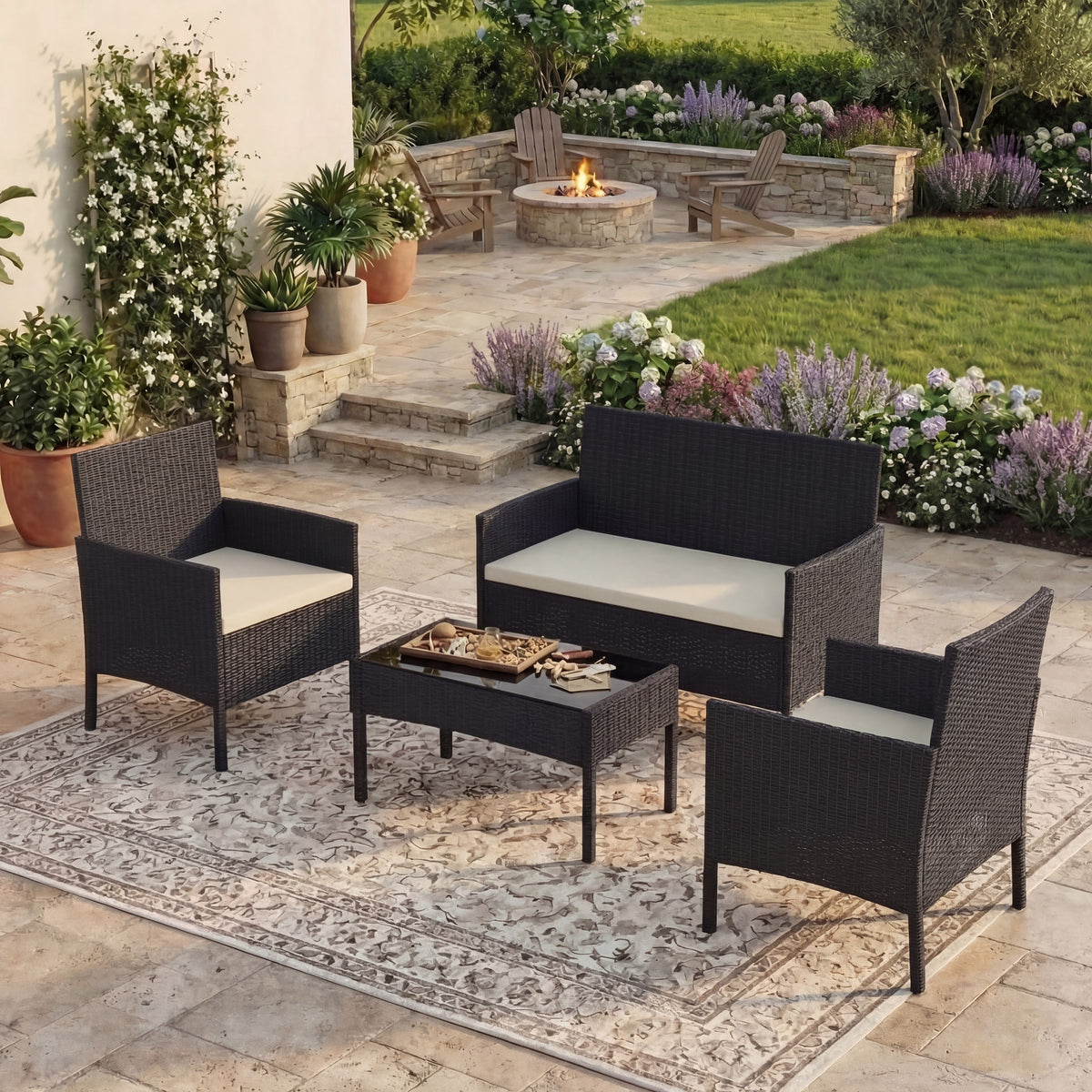 Kendal 4-Piece Rattan Set, Black UKFR