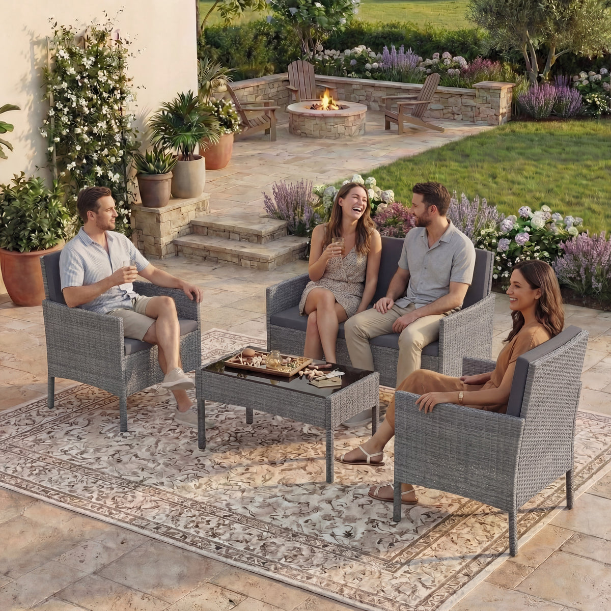 Kendal 4-Piece Rattan Set, Grey UKFR