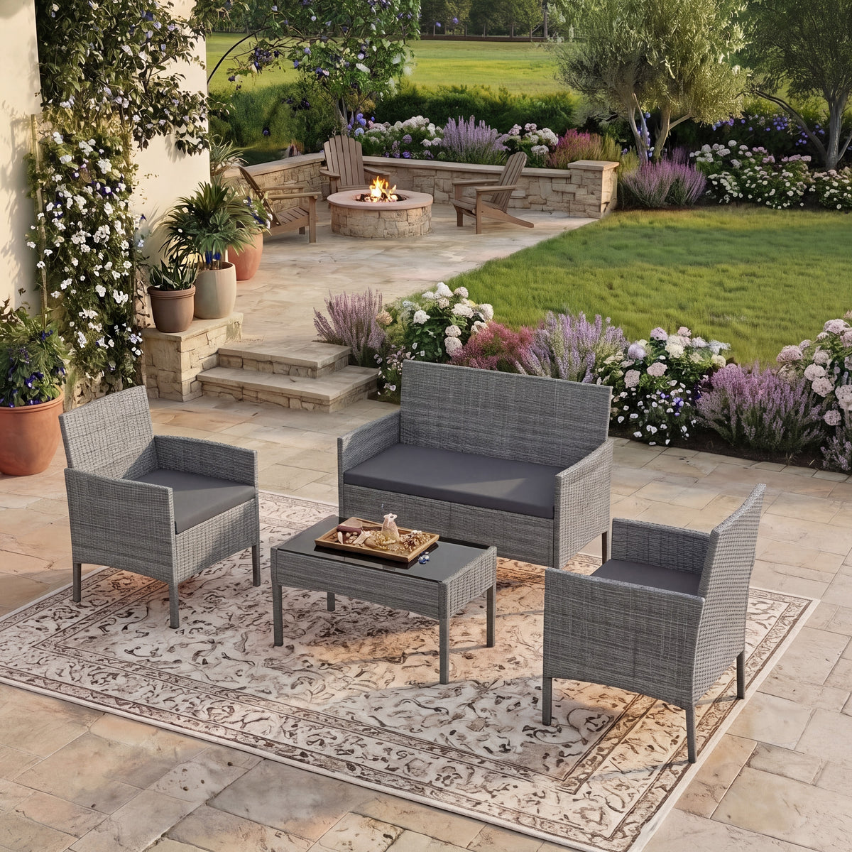 Kendal 4-Piece Rattan Set, Grey UKFR