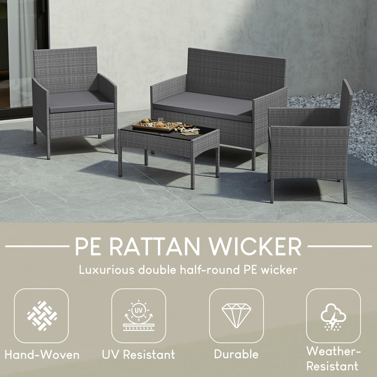 Kendal 4-Piece Rattan Set, Grey UKFR
