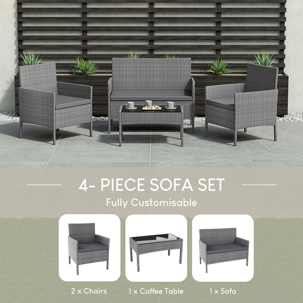 Kendal 4-Piece Rattan Set, Grey UKFR