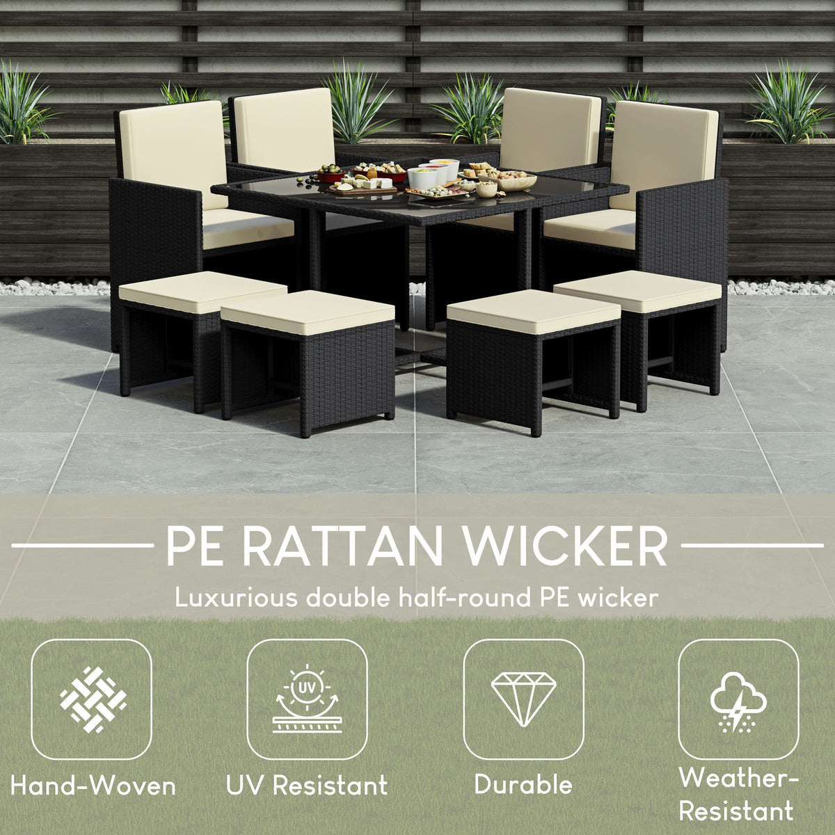 Cuba 8-Seater Rattan Set, Black UKFR