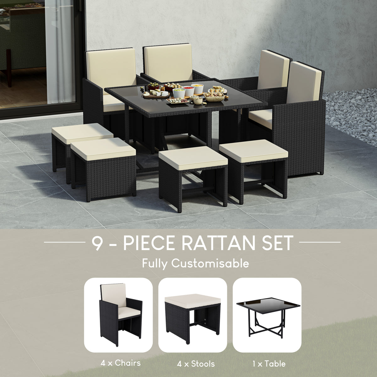 Cuba 8-Seater Rattan Set, Black UKFR