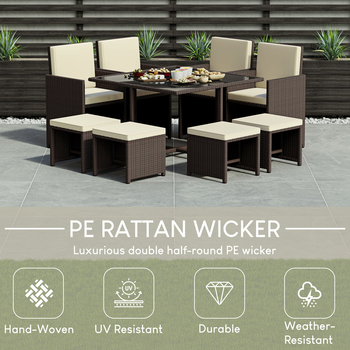 Cuba 8-Seater Rattan Set, Brown UKFR