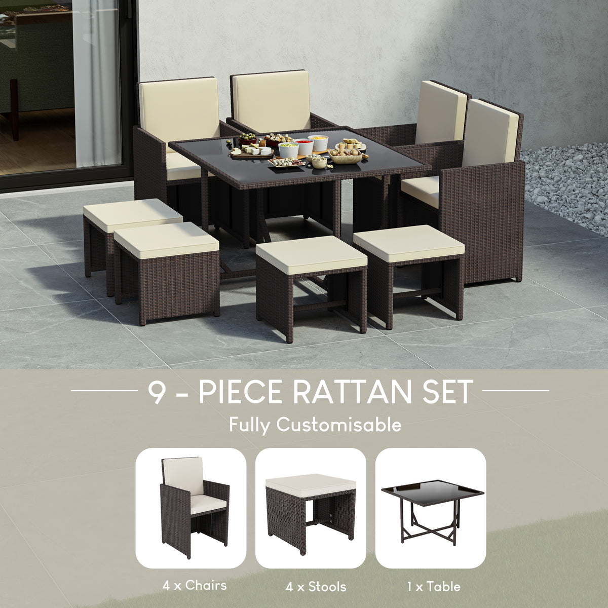 Cuba 8-Seater Rattan Set, Brown UKFR