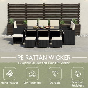 Cuba 10-Seater Rattan Set, Black UKFR