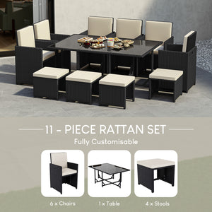 Cuba 10-Seater Rattan Set, Black UKFR