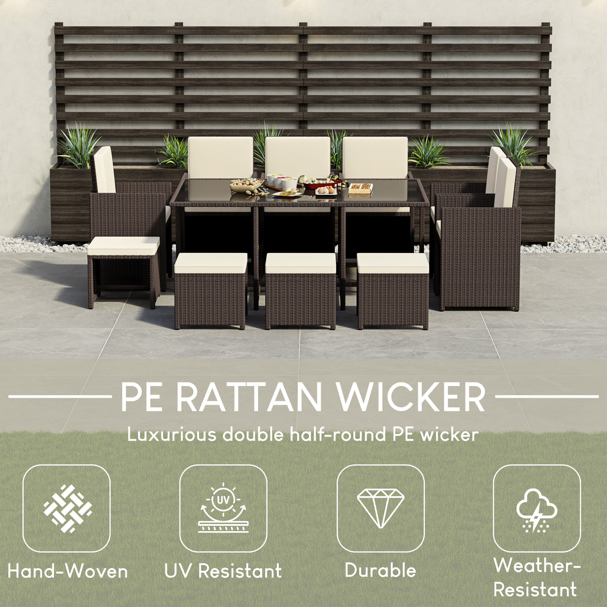 Cuba 10-Seater Rattan Set, Brown UKFR