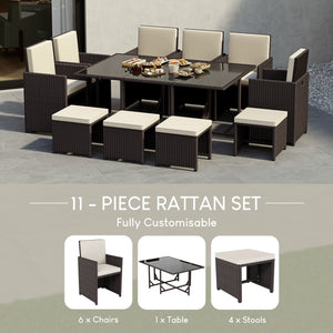 Cuba 10-Seater Rattan Set, Brown UKFR
