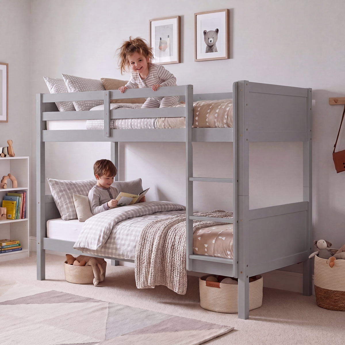 Gemini Detachable Wooden Bunk Bed - Grey