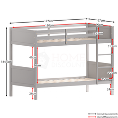Gemini Detachable Wooden Bunk Bed - Grey