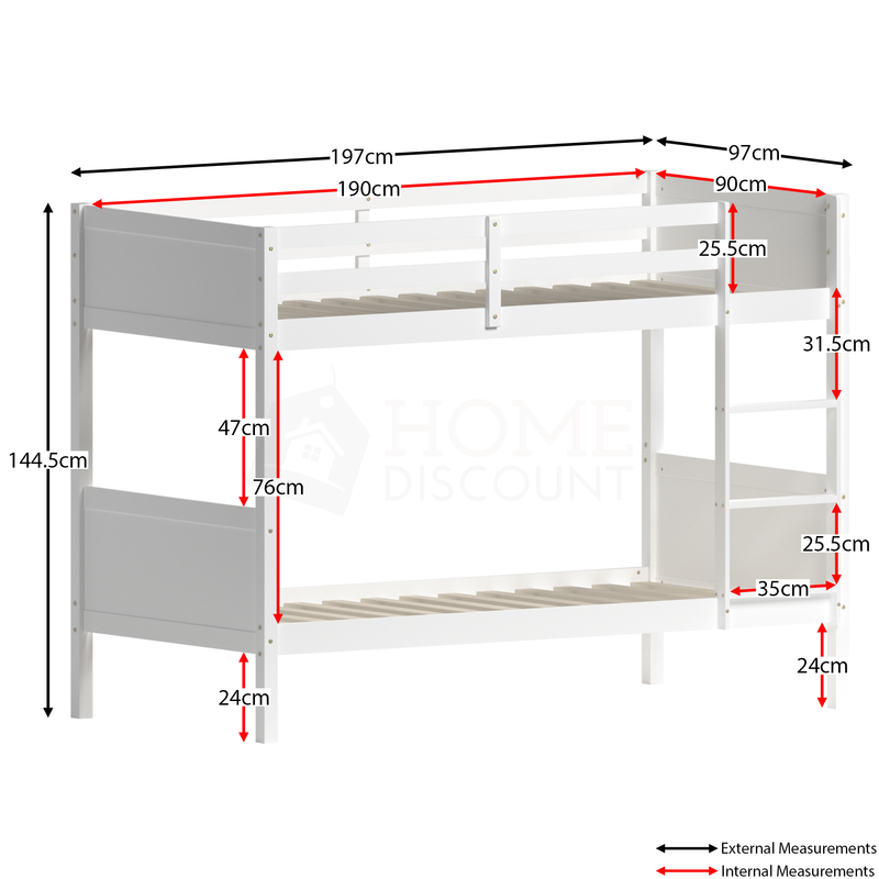 Gemini Detachable Bunk Bed - White