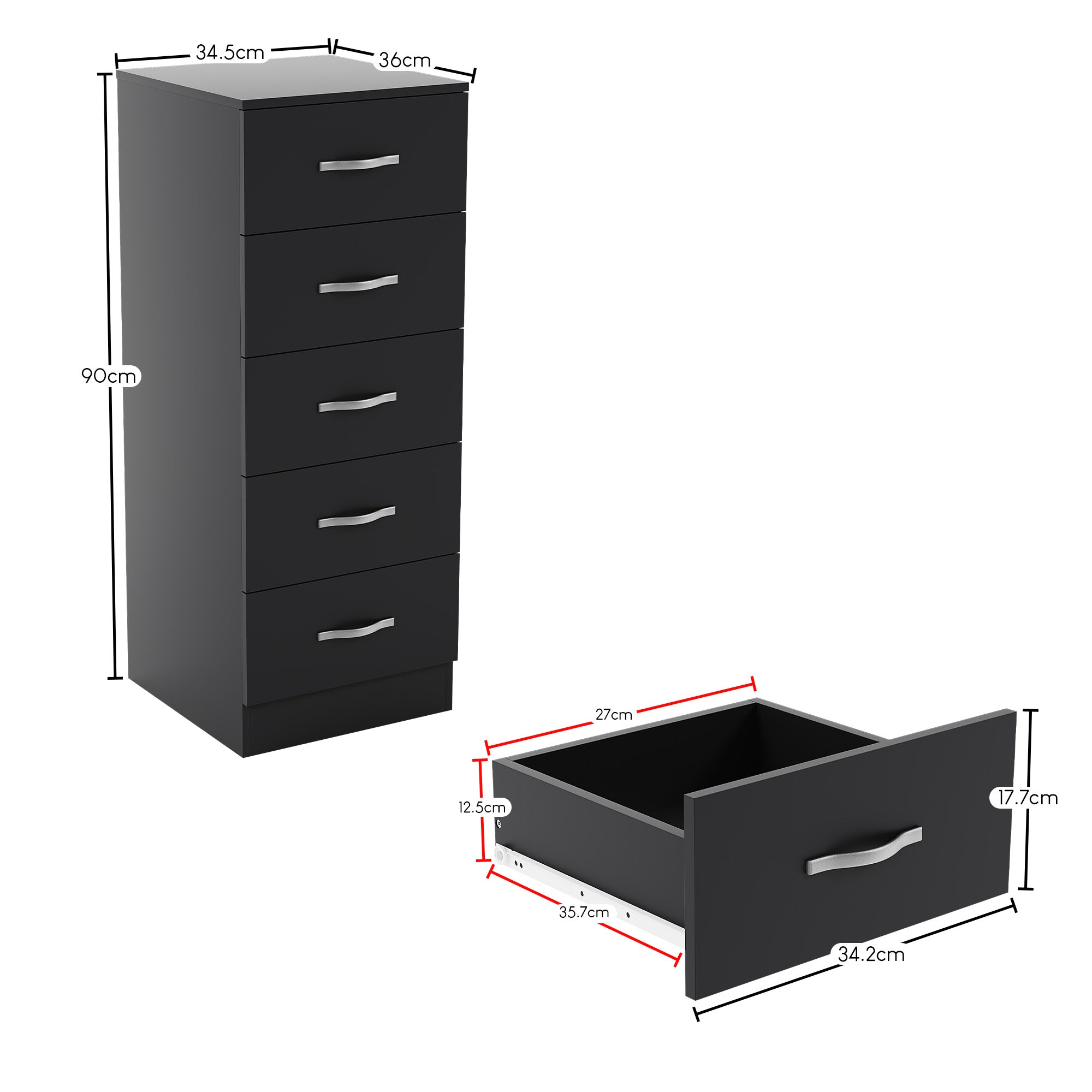 princess polly baby blue dress Riano 5-Drawer Narrow Chest, Black