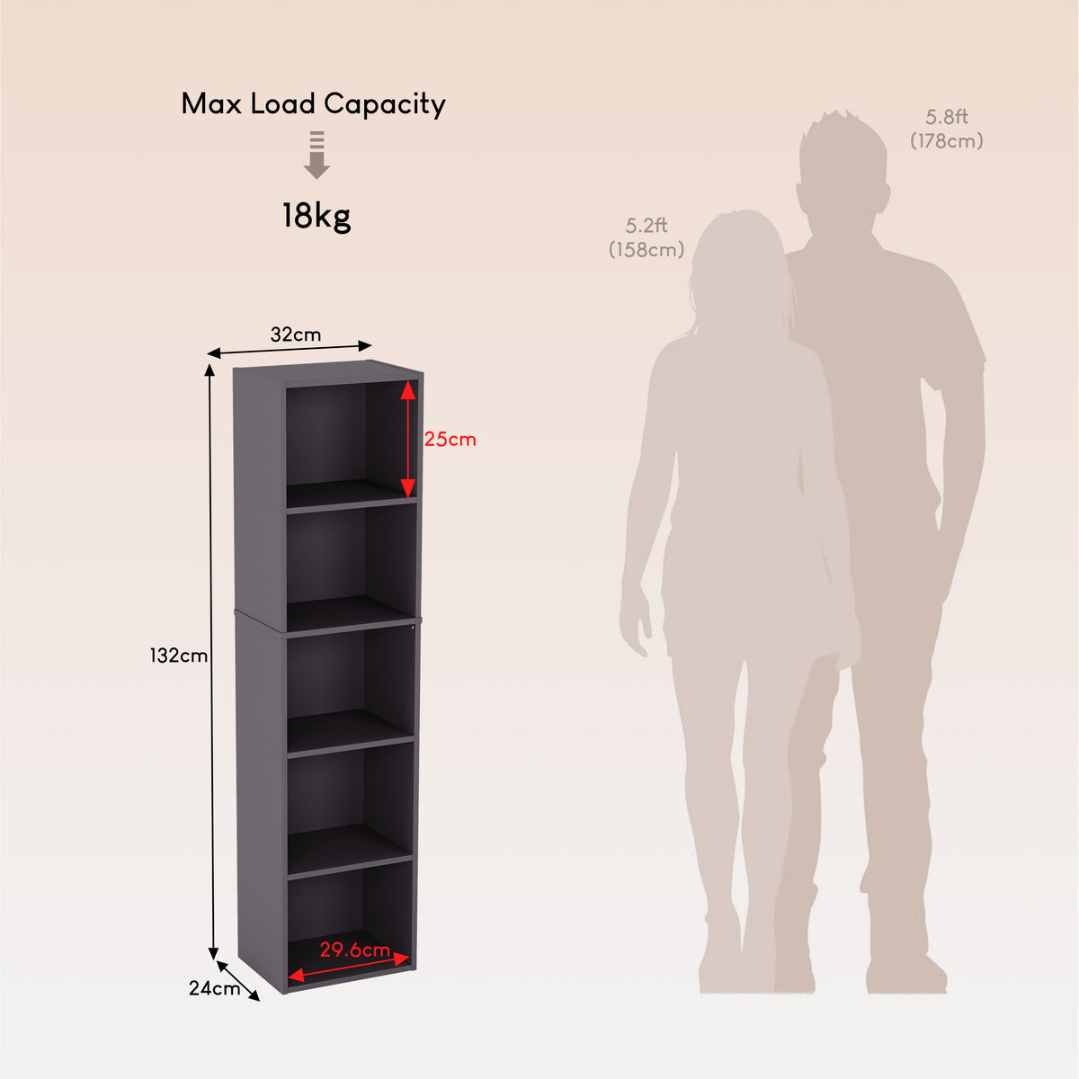 Oxford 5-Tier Cube Bookcase - Grey