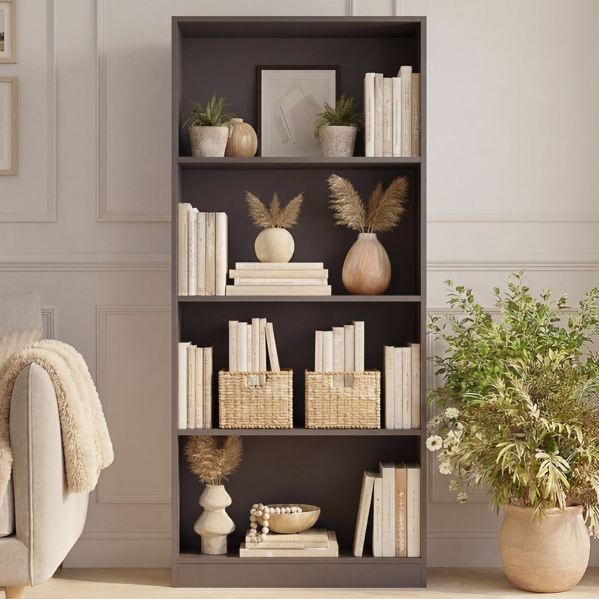 Cambridge 4-Tier Large Bookcase, Grey