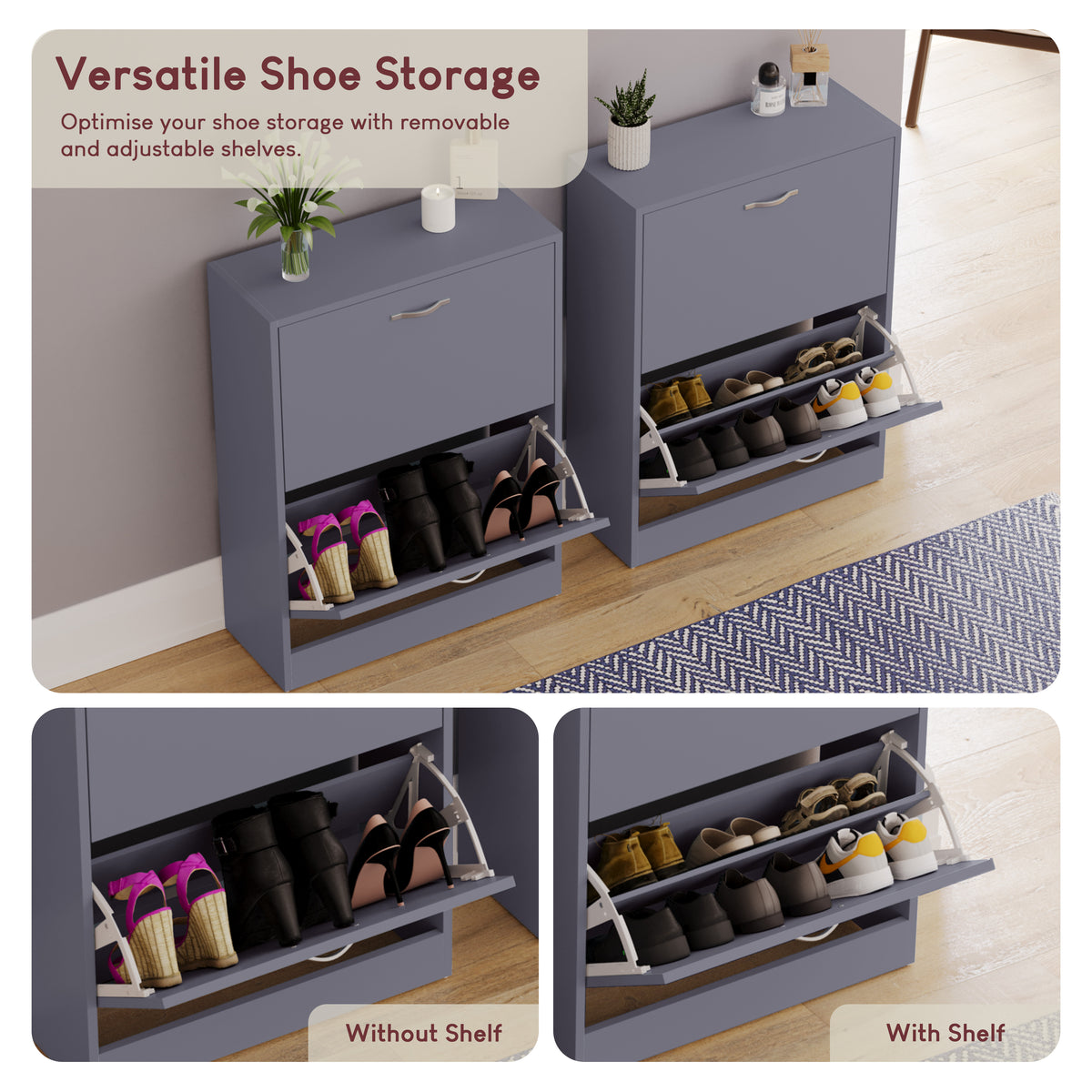 2-Drawer Shoe Cabinet, Grey