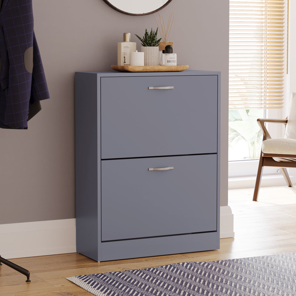 2-Drawer Shoe Cabinet, Grey