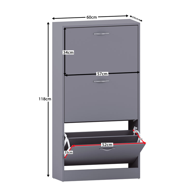 3-Drawer Shoe Cabinet - Grey