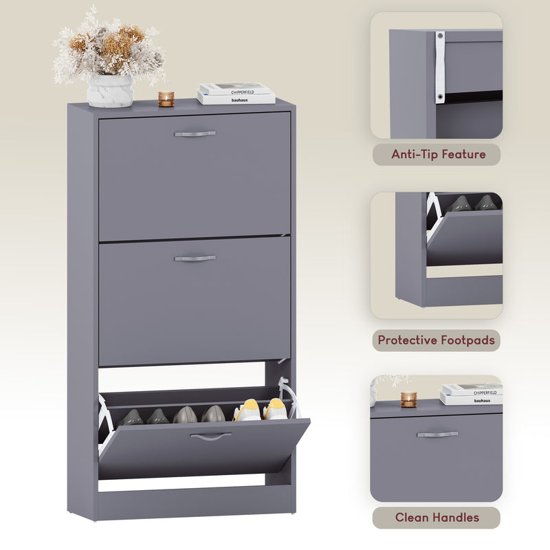 3-Drawer Shoe Cabinet - Grey