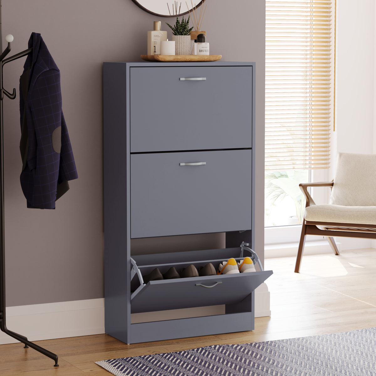 3-Drawer Shoe Cabinet - Grey