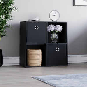 Durham 2x2 Cube Storage Unit, Black & Cube Storage Basket, Set of 2, Black