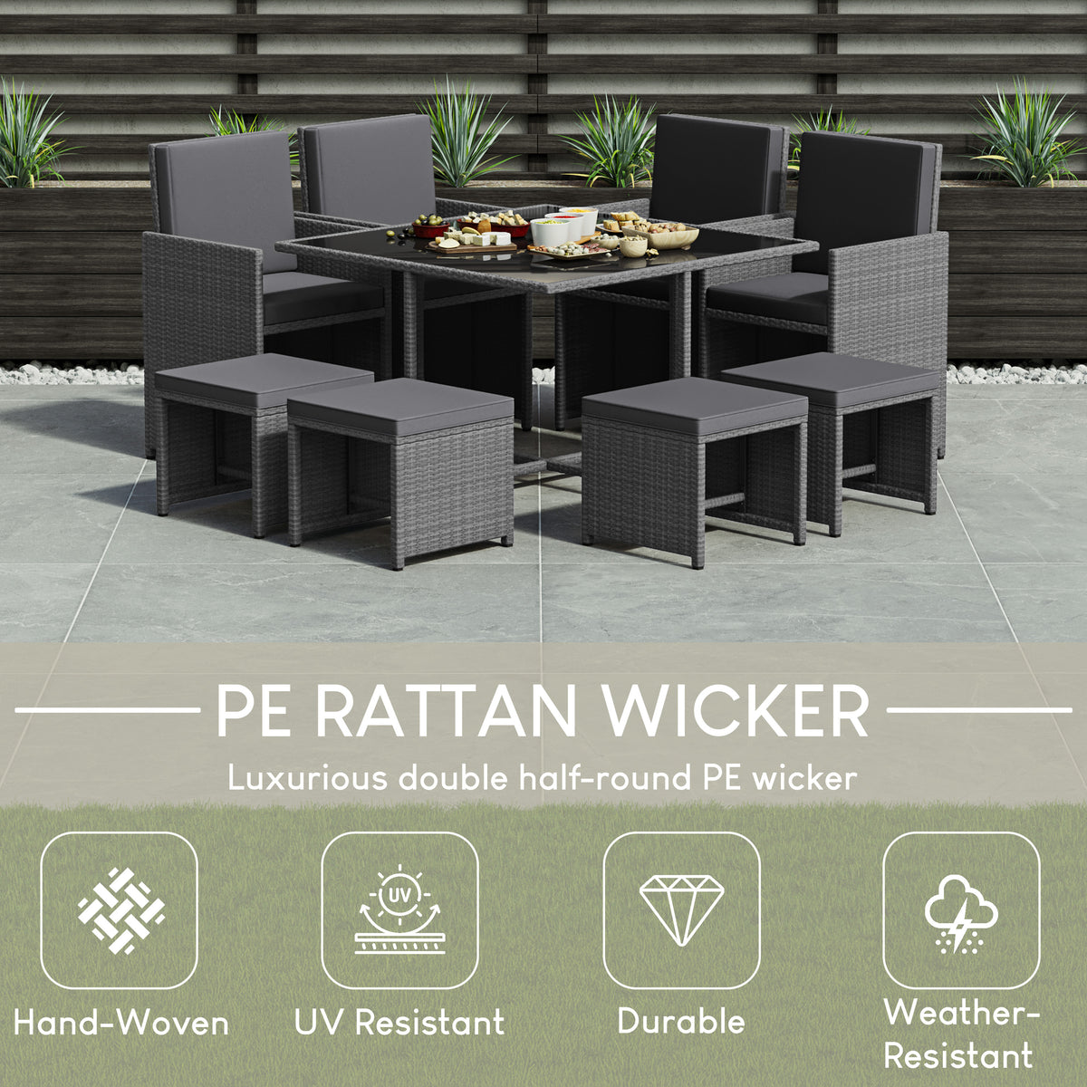 Cuba 8-Seater Rattan Set, Grey UKFR