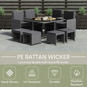 Cuba 8-Seater Rattan Set, Grey UKFR