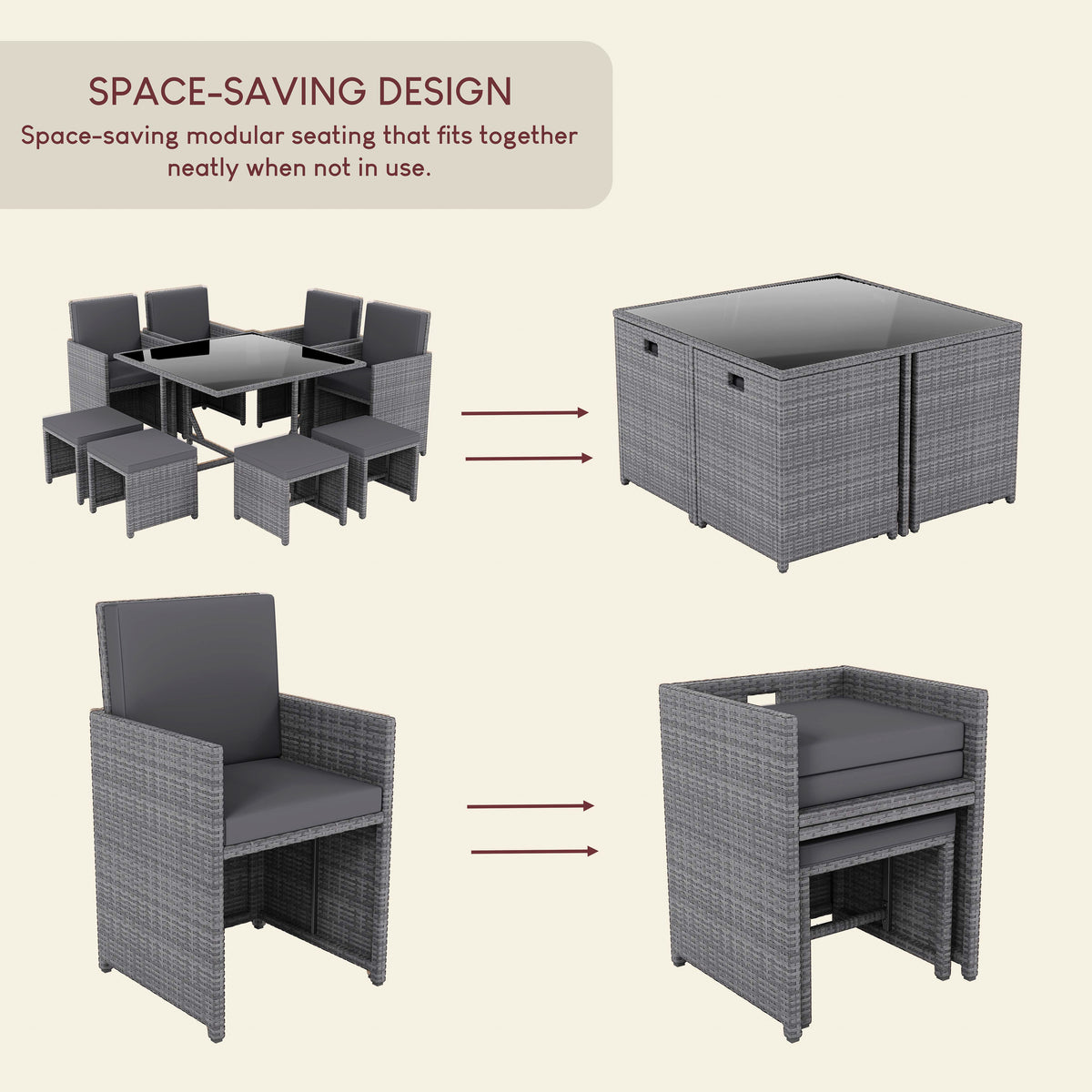 Cuba 8-Seater Rattan Set, Grey UKFR