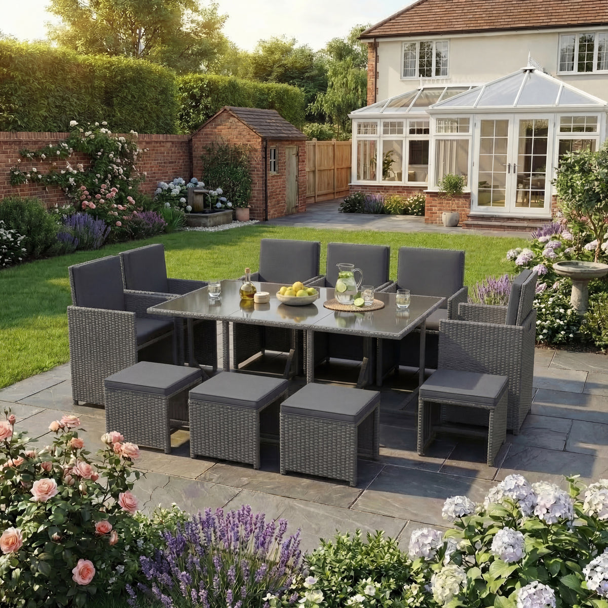 Cuba 10-Seater Rattan Set, Grey UKFR
