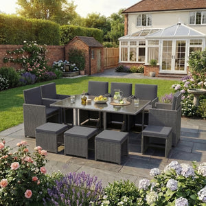 Cuba 10-Seater Rattan Set, Grey UKFR
