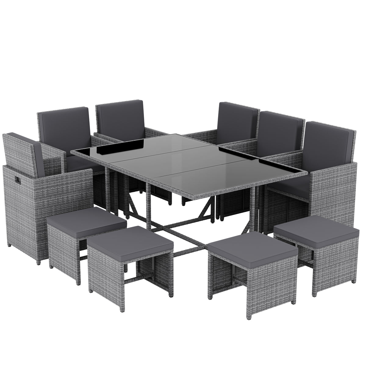 Cuba 10-Seater Rattan Set, Grey UKFR