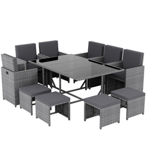 Cuba 10-Seater Rattan Set, Grey UKFR
