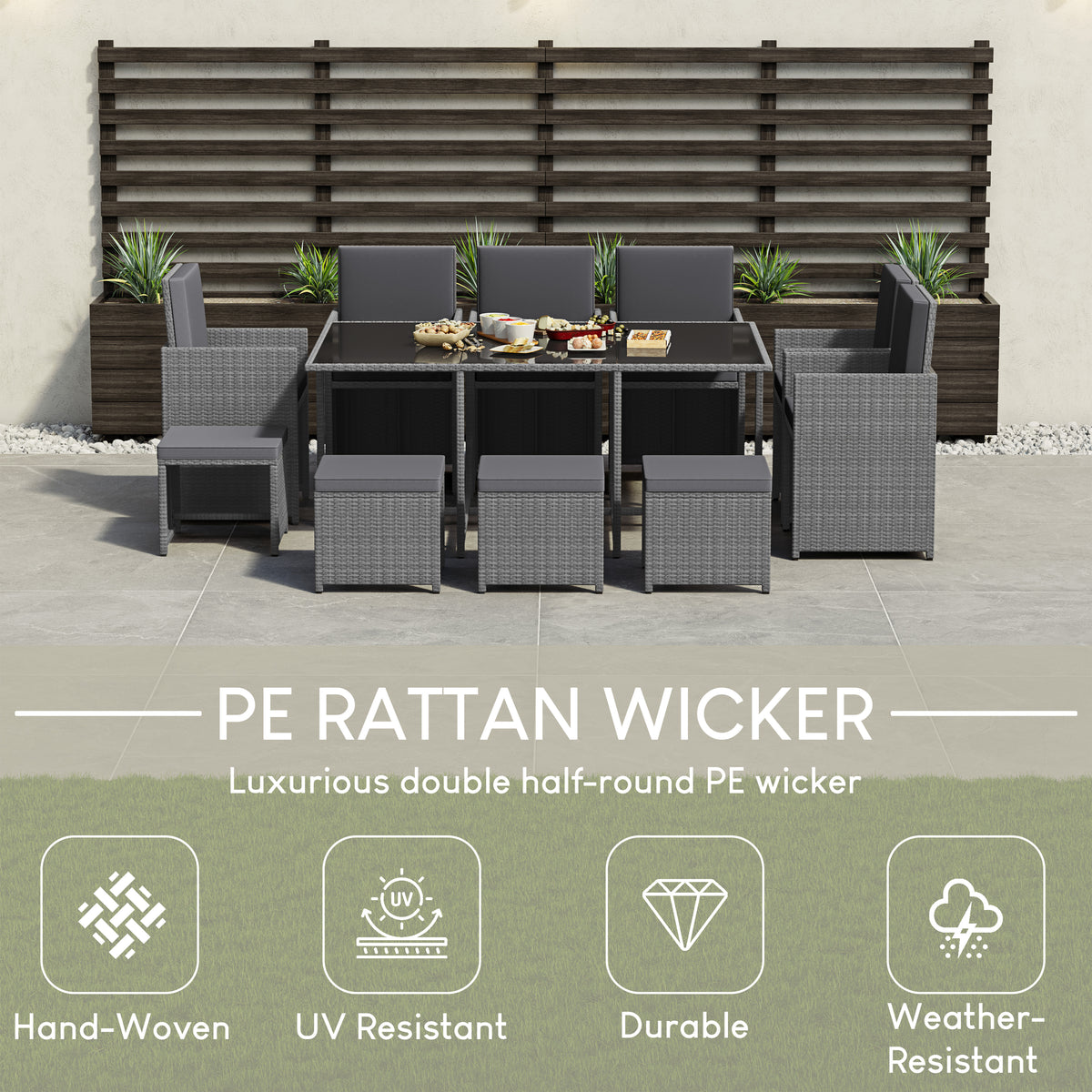 Cuba 10-Seater Rattan Set, Grey UKFR