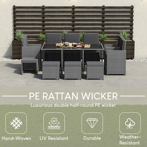 Cuba 10-Seater Rattan Set, Grey UKFR