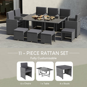 Cuba 10-Seater Rattan Set, Grey UKFR
