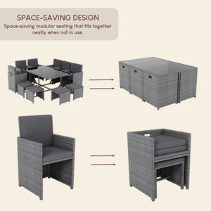 Cuba 10-Seater Rattan Set, Grey UKFR