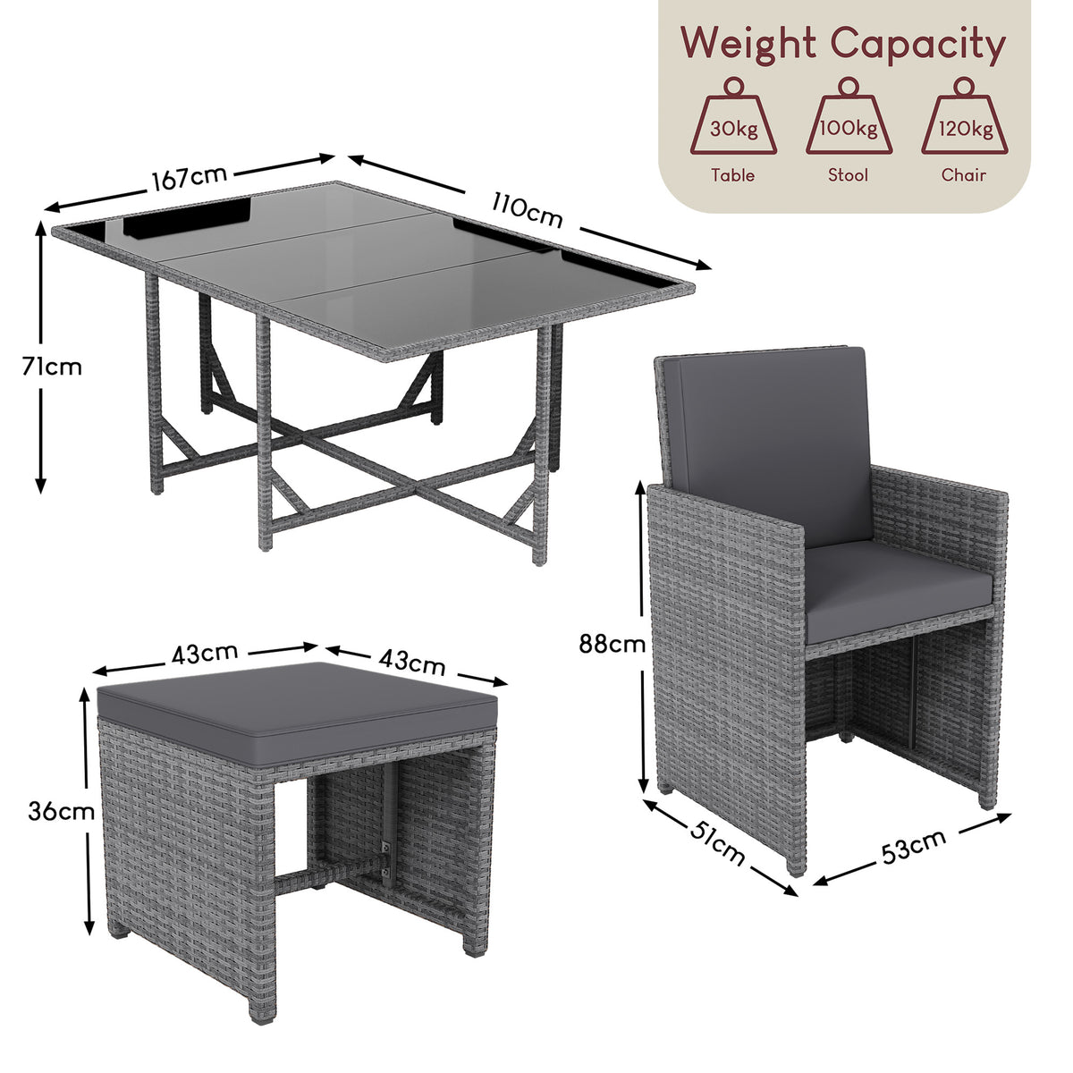 Cuba 10-Seater Rattan Set, Grey UKFR
