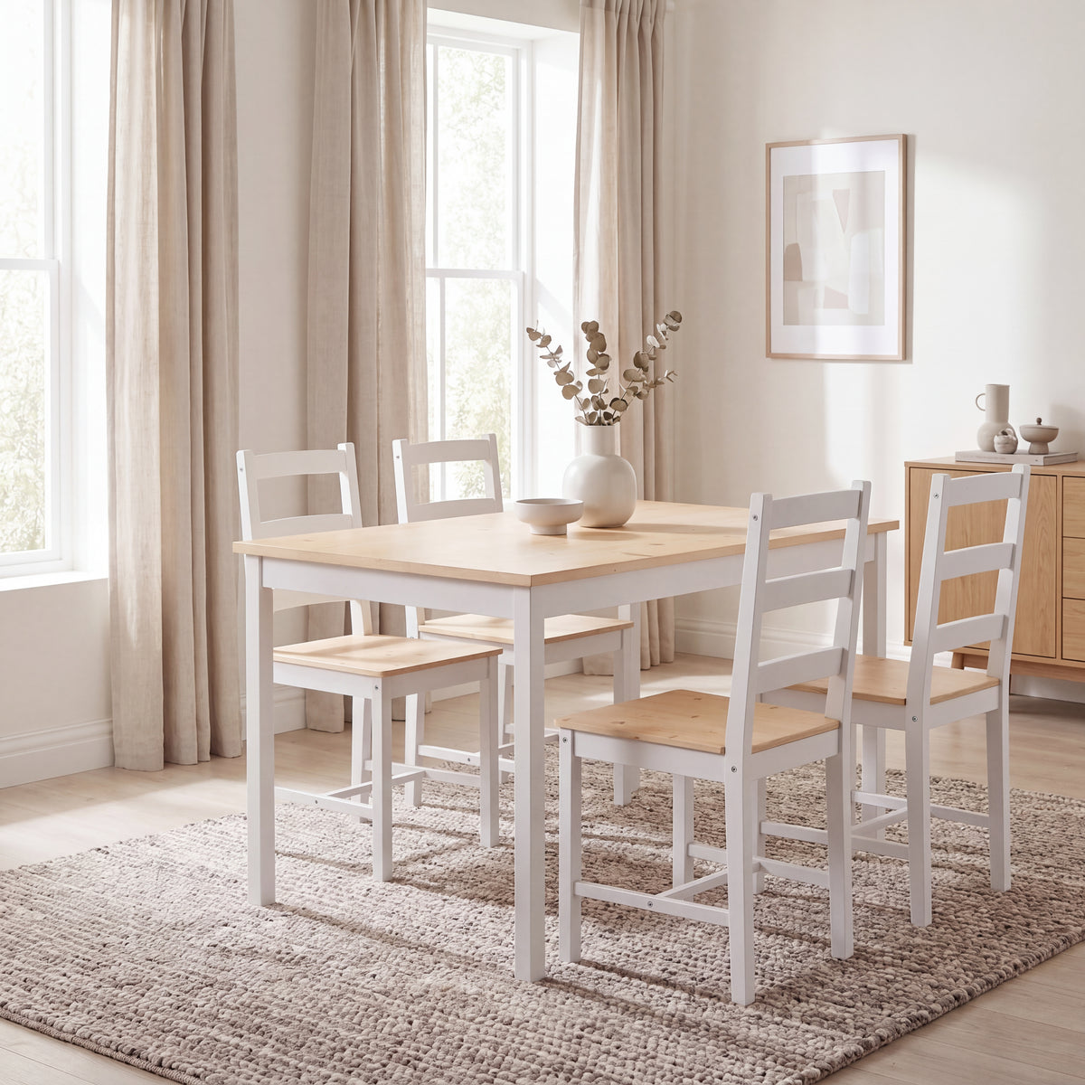 Yorkshire 4-Seater Dining Set - White & Pine