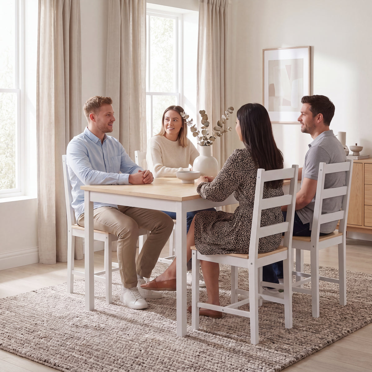 Yorkshire 4-Seater Dining Set - White & Pine