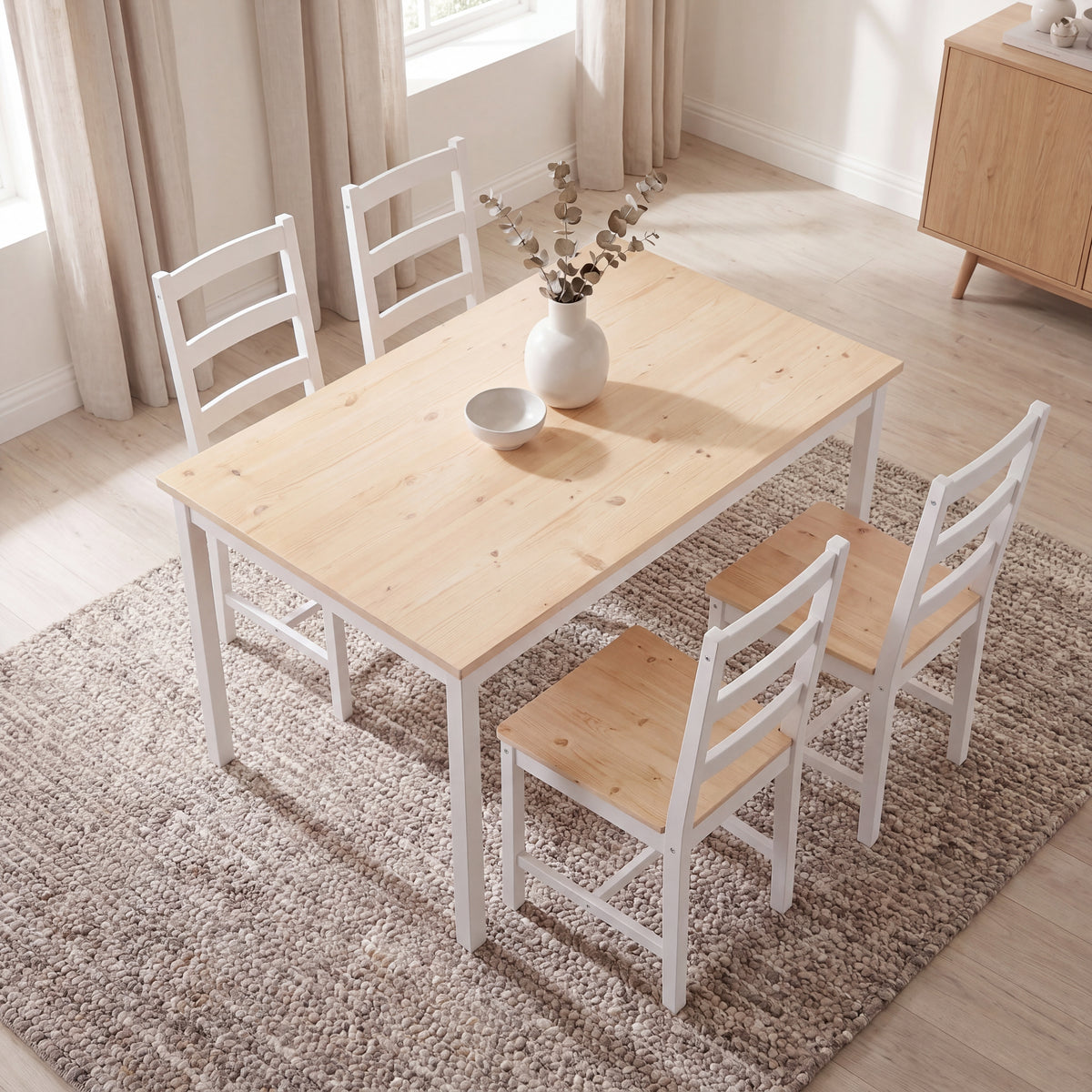 Yorkshire 4-Seater Dining Set - White & Pine